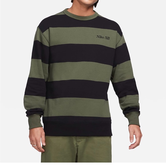 Nike Other - Nike SB Men's Skate Crew Neck Striped Sweatshirt Khaki Green Black Medium
